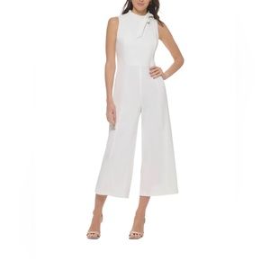 Calvin Klein Tie Neck Jumpsuit in Cream Size 6